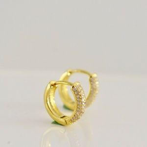 NEW Gold Plated Silver Huggie Earring Micro CZ